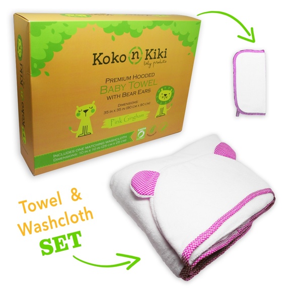 PREMIUM Baby Hooded Towel & Washcloth Set - Pink - Picture 2 of 7